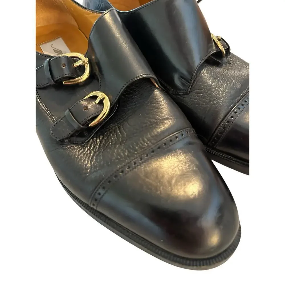 MEZLAN Men's Soft Black Leather Buckle Up Portofino Cap Toe Dress Shoes Size 8.5
